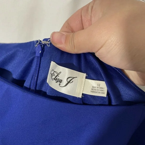 NEW ELIZA J [SZ 12 ] Draped Off‎ The Shoulder Gown In Cobalt - Picture 6 of 12